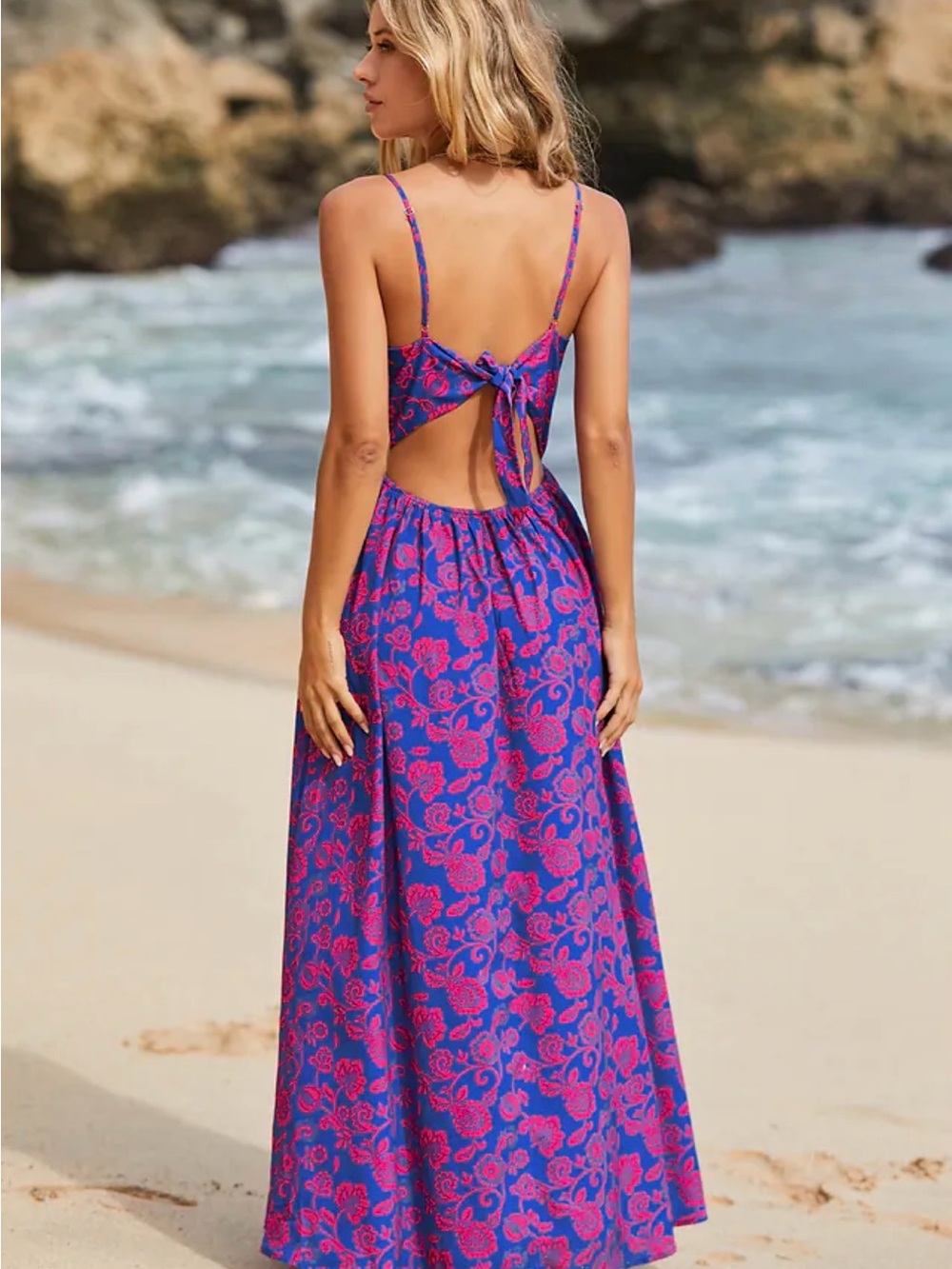 Cupshe Blue & Pink Twist-Front Floral Maxi Dress - Picture 3 of 5